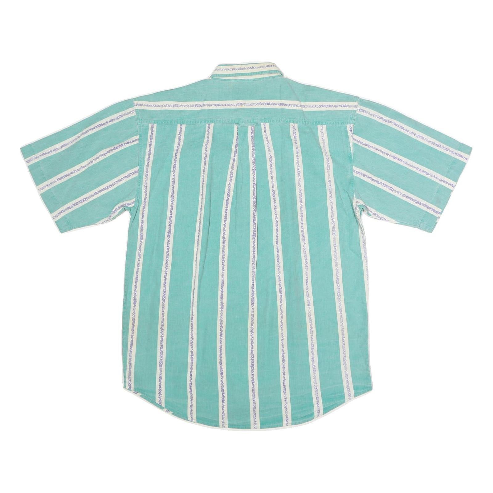 FYI Mens Green & White Striped Casual Shirt L Cotton Button Pocket