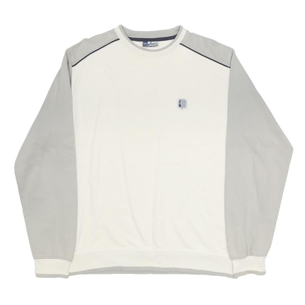ASICS Mens White & Grey Crew Neck M Casual Cotton Blend Sweatshirt Pullover