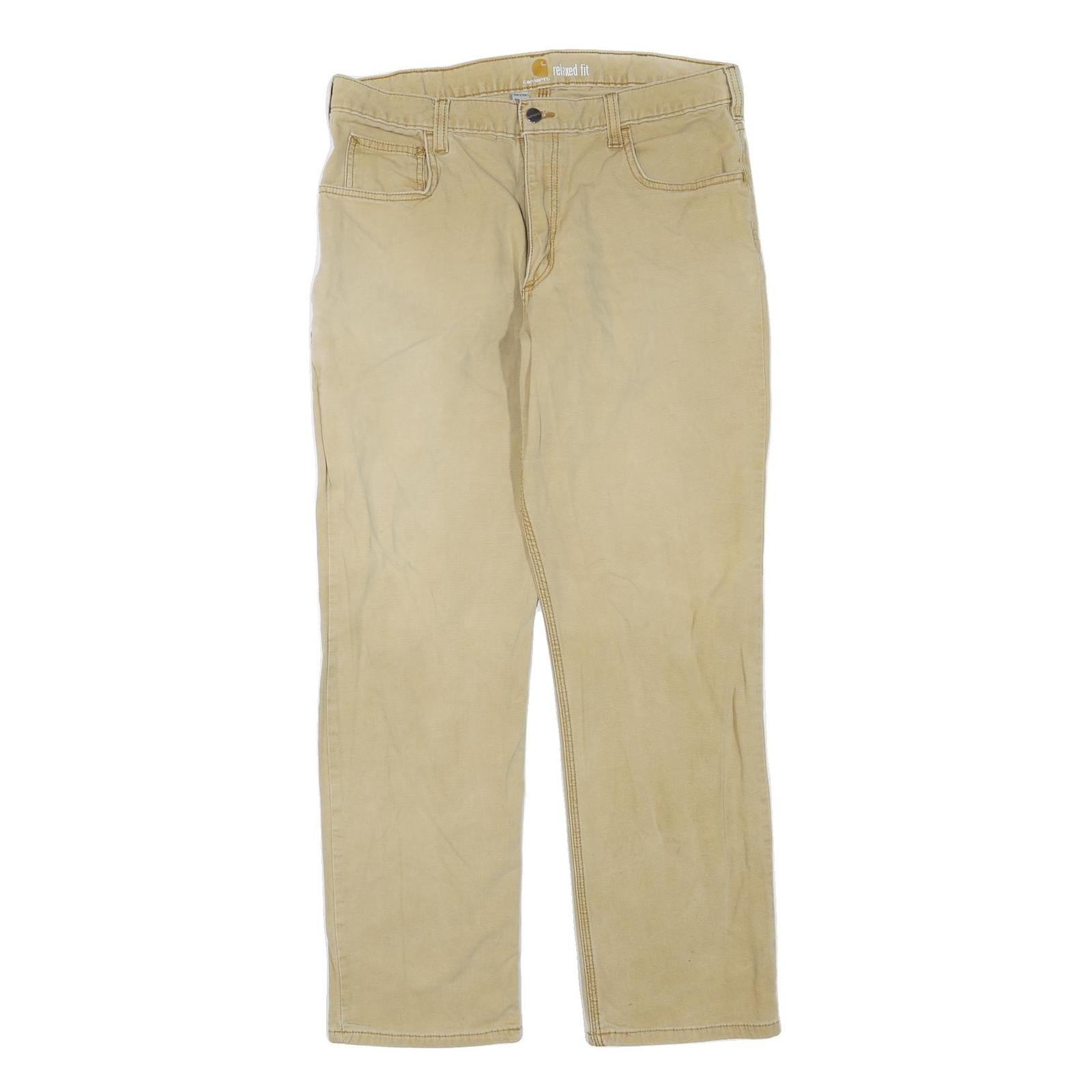 CARHARTT Mens Jeans Beige Regular Straight Denim W36 L32 Zip Cotton Blend