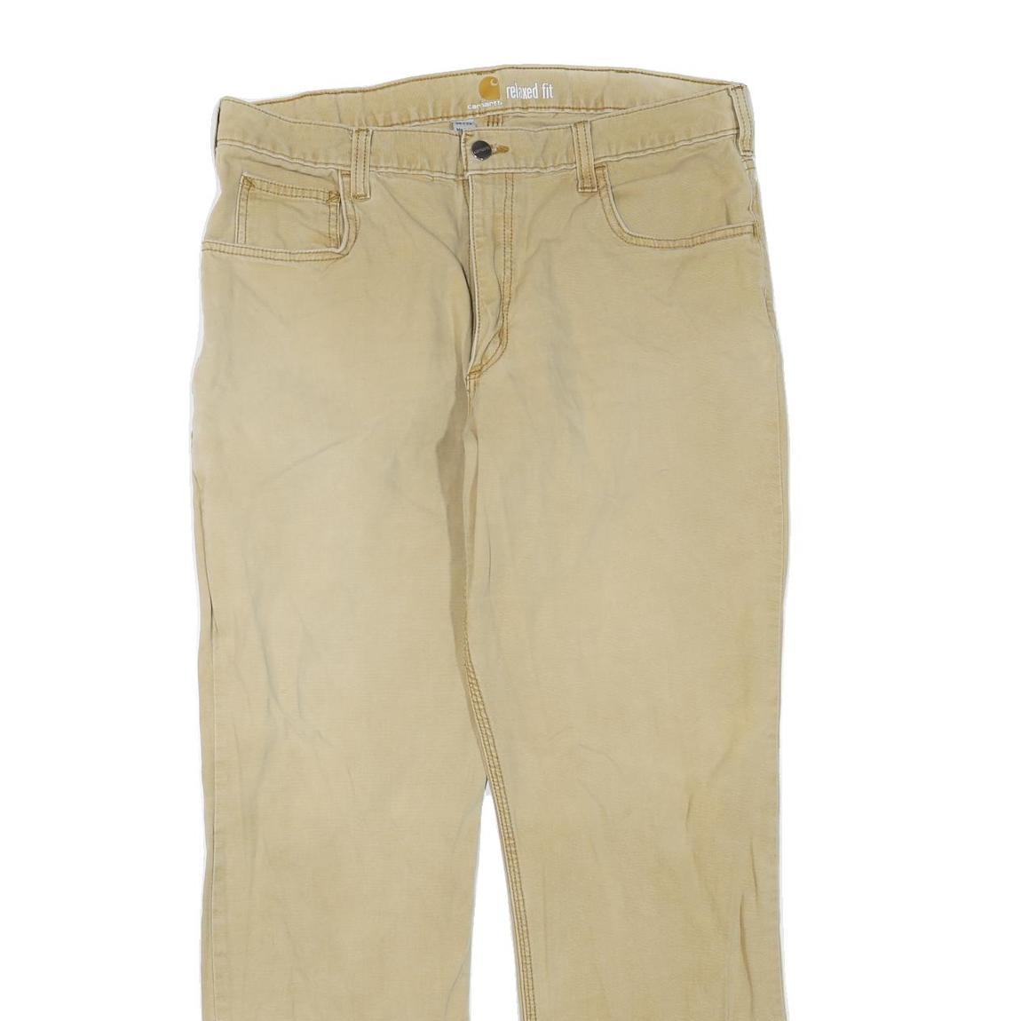 CARHARTT Mens Jeans Beige Regular Straight Denim W36 L32 Zip Cotton Blend