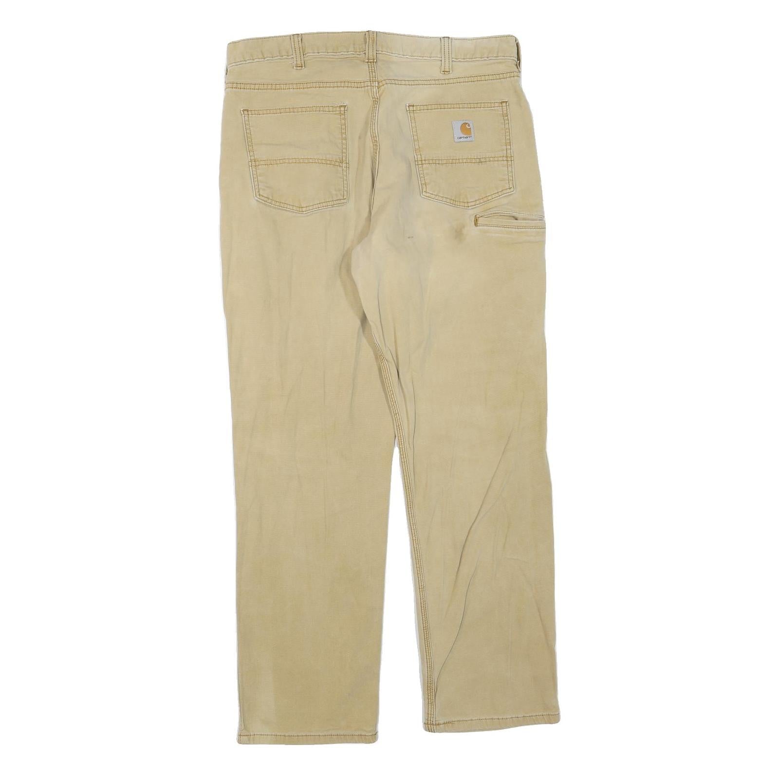 CARHARTT Mens Jeans Beige Regular Straight Denim W36 L32 Zip Cotton Blend