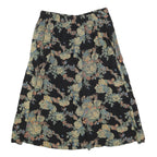 MAGGIE LAWRENCE Womens Black Floral Cotton Blend Midi Skater Skirt L Elegant