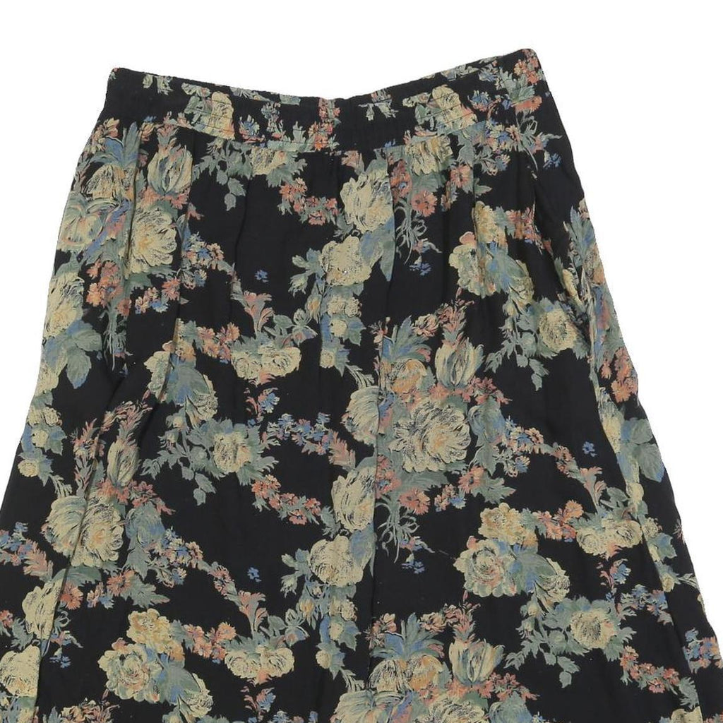 MAGGIE LAWRENCE Womens Black Floral Cotton Blend Midi Skater Skirt L Elegant