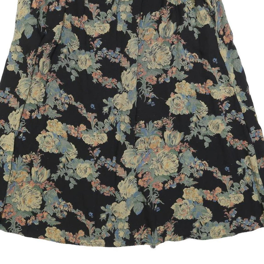 MAGGIE LAWRENCE Womens Black Floral Cotton Blend Midi Skater Skirt L Elegant