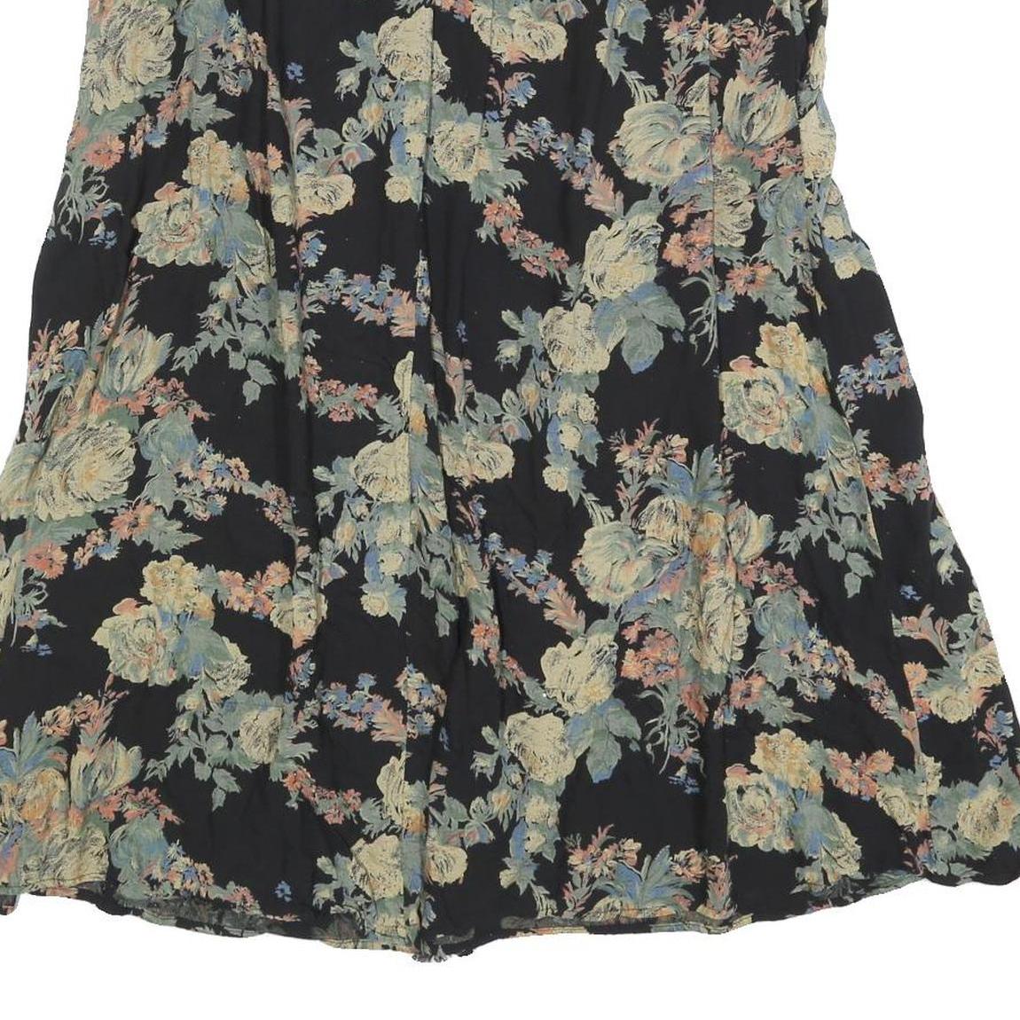 MAGGIE LAWRENCE Womens Black Floral Cotton Blend Midi Skater Skirt L Elegant