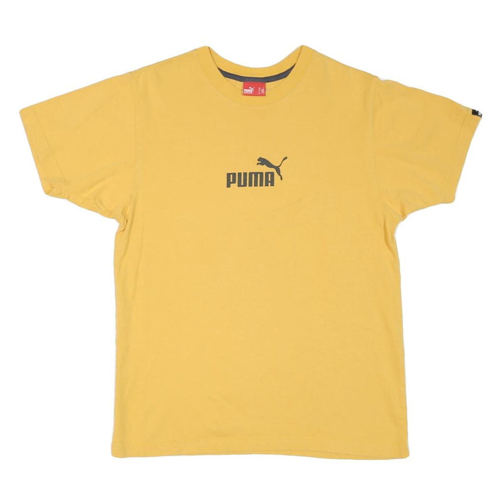 PUMA Mens Yellow Graphic T-Shirt S Short Sleeve Crew Neck Logo Sport