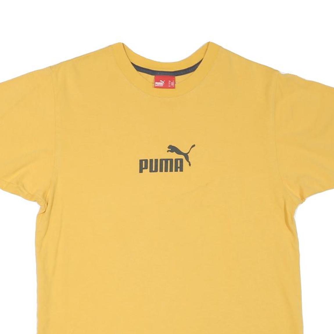 PUMA Mens Yellow Graphic T-Shirt S Short Sleeve Crew Neck Logo Sport