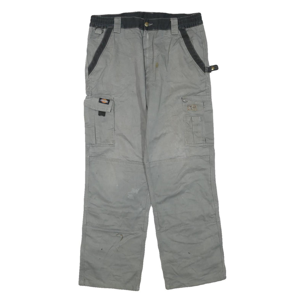 DICKIES Mens Regular Grey Cotton Blend Regular Fit Trousers W34 L30 Workwear