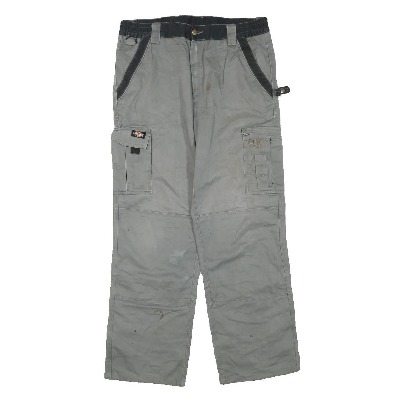 DICKIES Mens Regular Grey Cotton Blend Regular Fit Trousers W34 L30 Workwear