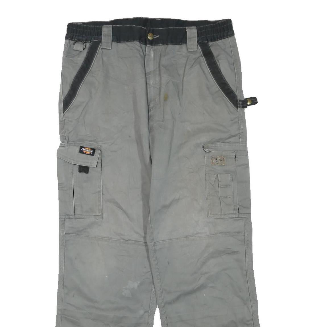 DICKIES Mens Regular Grey Cotton Blend Regular Fit Trousers W34 L30 Workwear