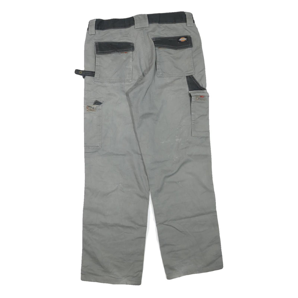 DICKIES Mens Regular Grey Cotton Blend Regular Fit Trousers W34 L30 Workwear