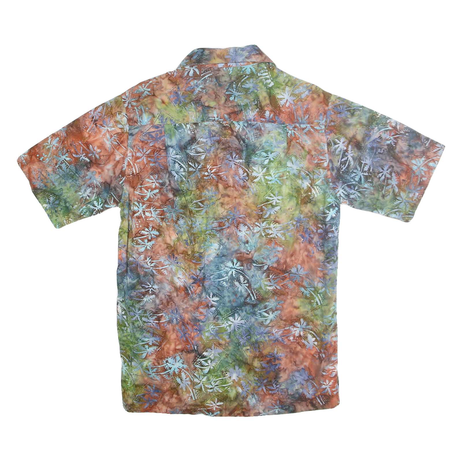 ISLAND REPUBLIC Mens Green & Brown Leaf Print Shirt S Cotton Short Sleeve Casual