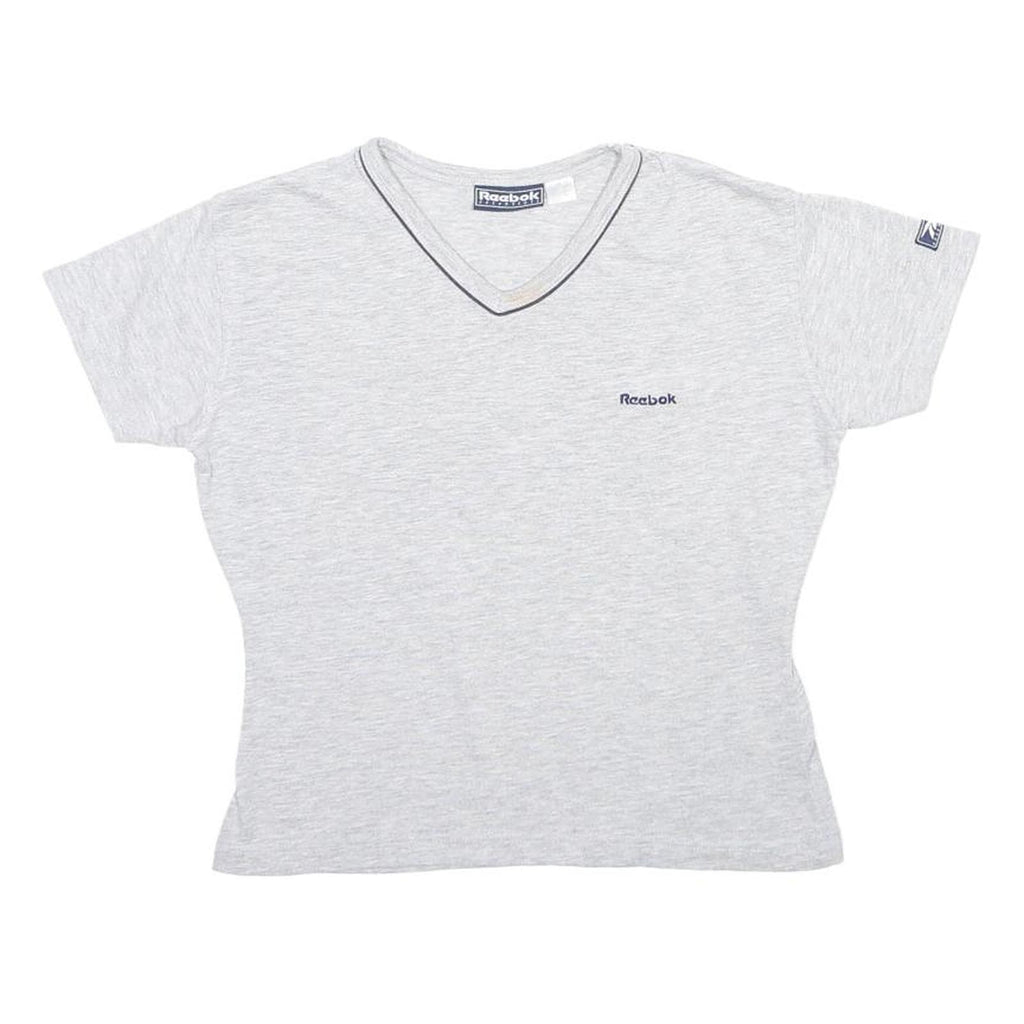 REEBOK Womens Grey S Short Sleeve V-Neck Cotton Blend T-Shirt Casual