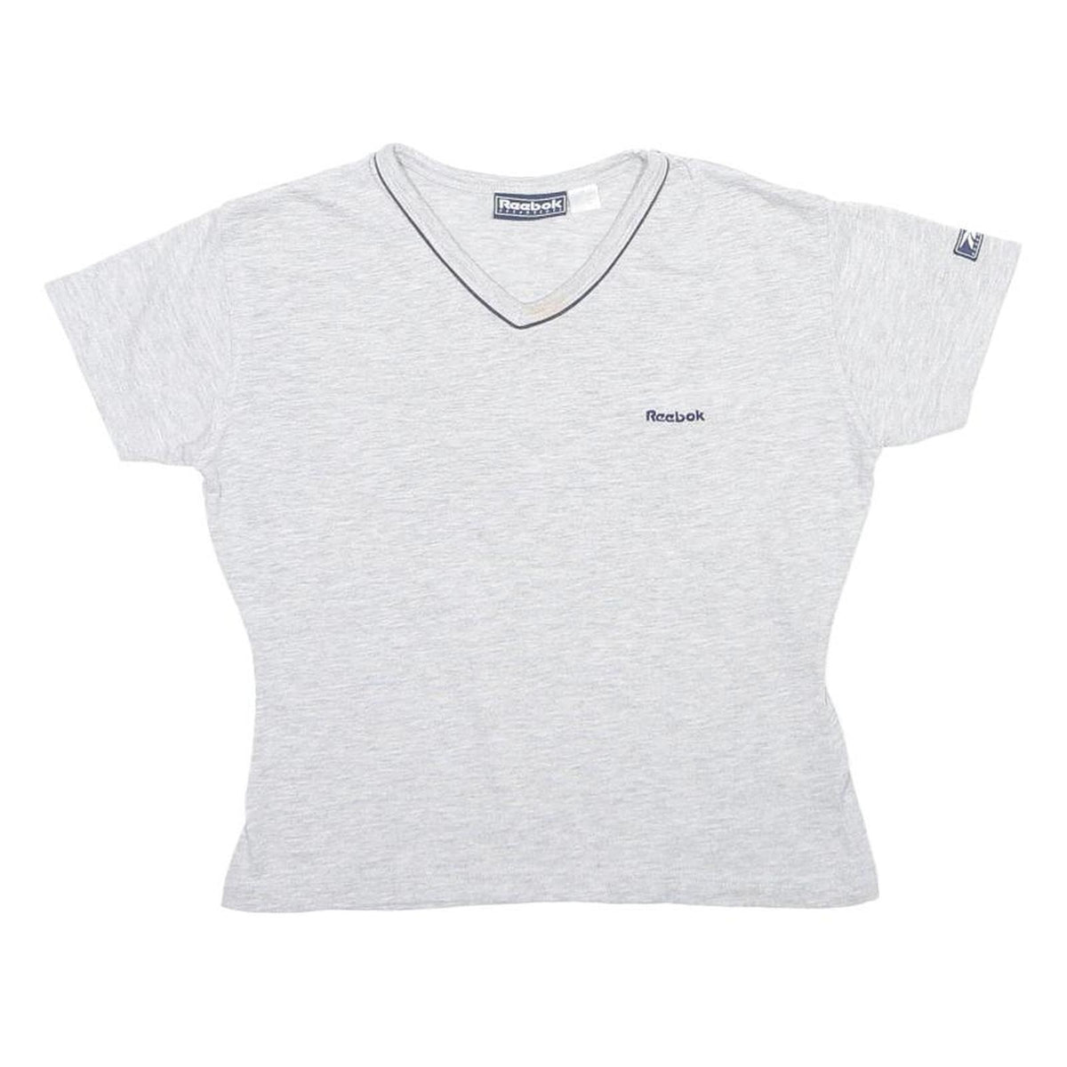 REEBOK Womens Grey S Short Sleeve V-Neck Cotton Blend T-Shirt Casual