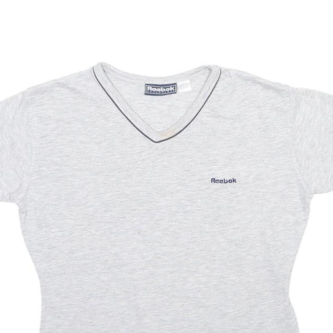REEBOK Womens Grey S Short Sleeve V-Neck Cotton Blend T-Shirt Casual