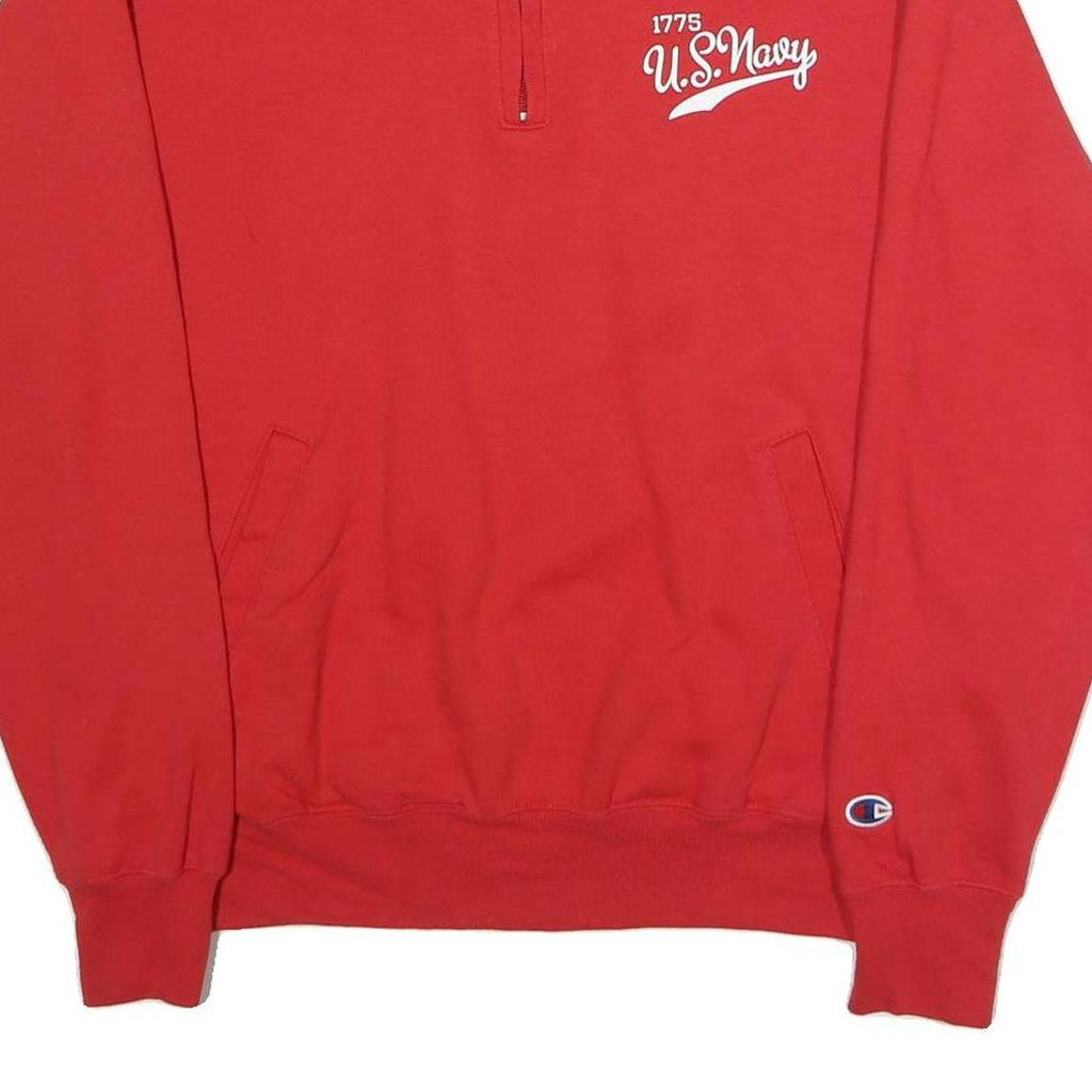 CHAMPION Mens Red U.S. Navy 1/4 Zip Sweatshirt M Cotton Blend Pullover