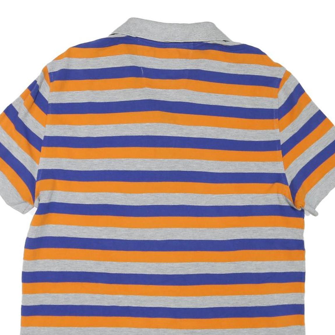 NAUTICA Mens Grey & Orange & Blue Striped Short Sleeve Polo Shirt L Cotton Blend