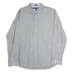 TOMMY HILFIGER Mens Grey & White Striped Shirt L Classic Fit Button Down Cotton