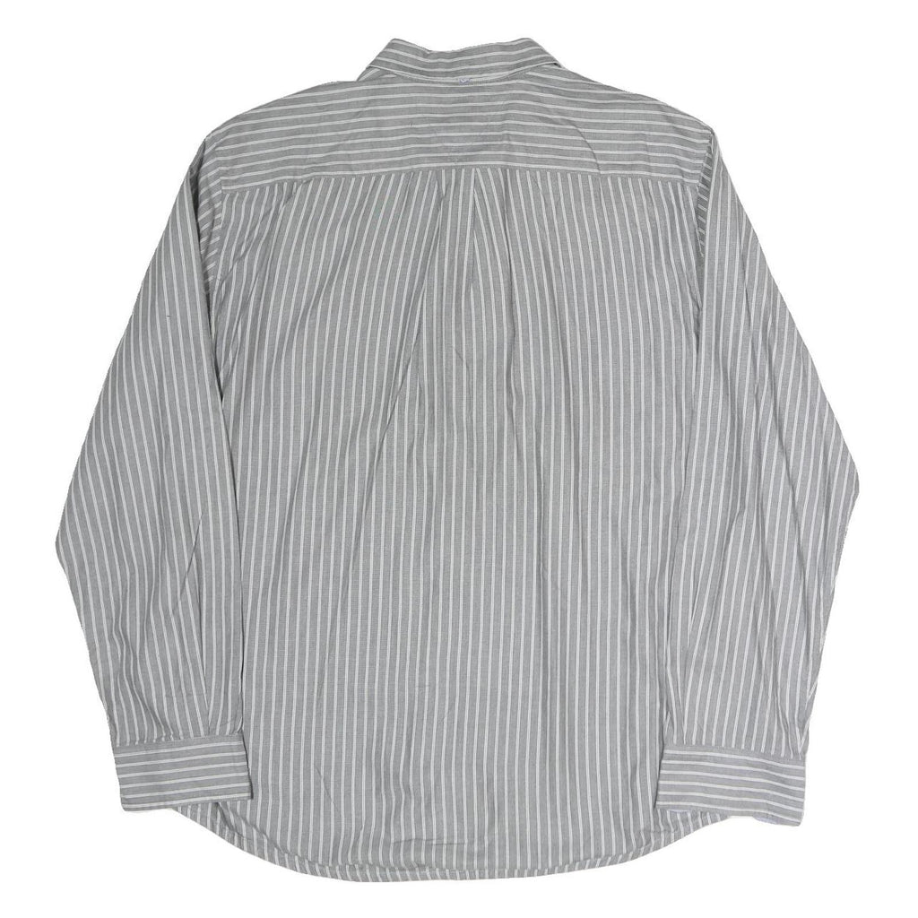 TOMMY HILFIGER Mens Grey & White Striped Shirt L Classic Fit Button Down Cotton