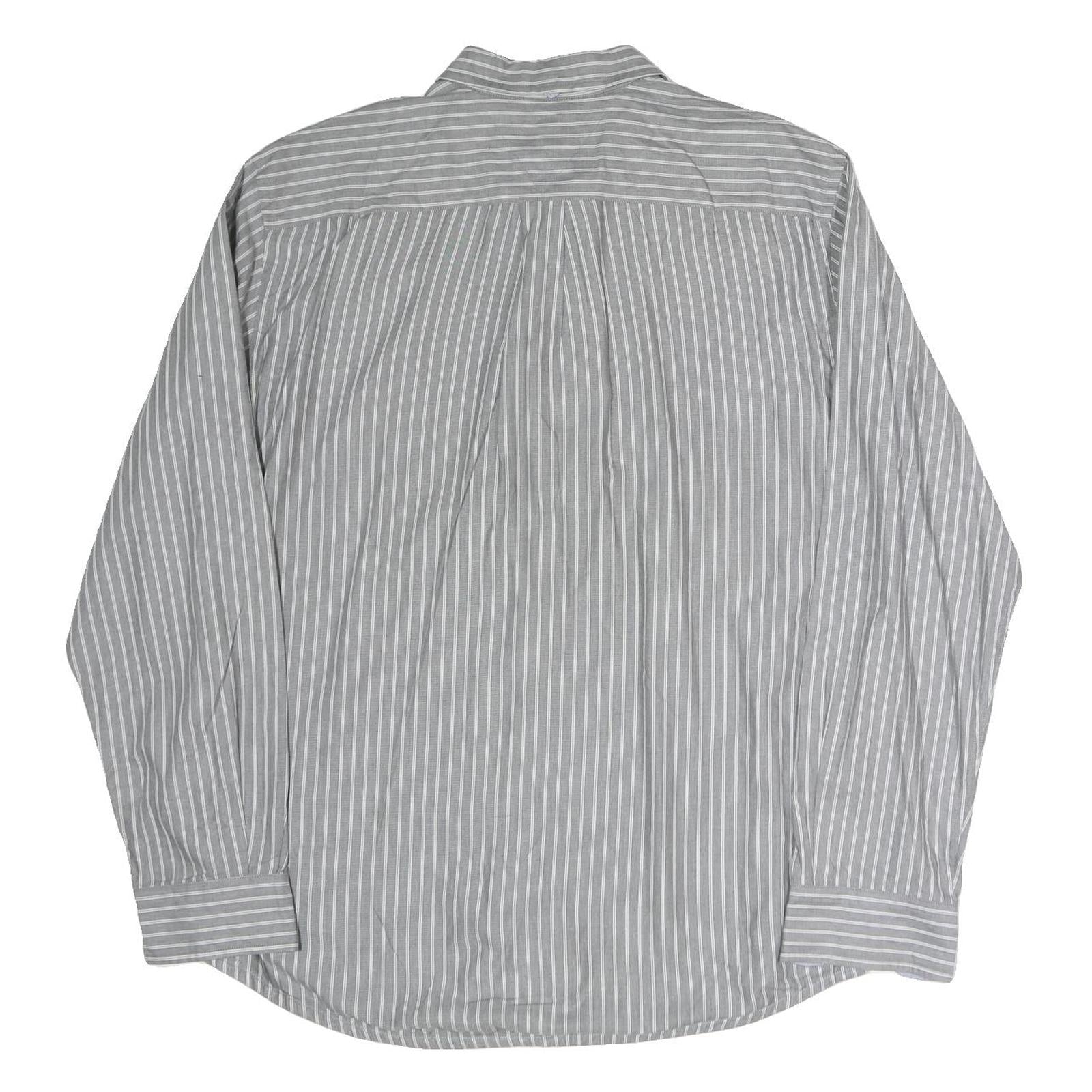 TOMMY HILFIGER Mens Grey & White Striped Shirt L Classic Fit Button Down Cotton