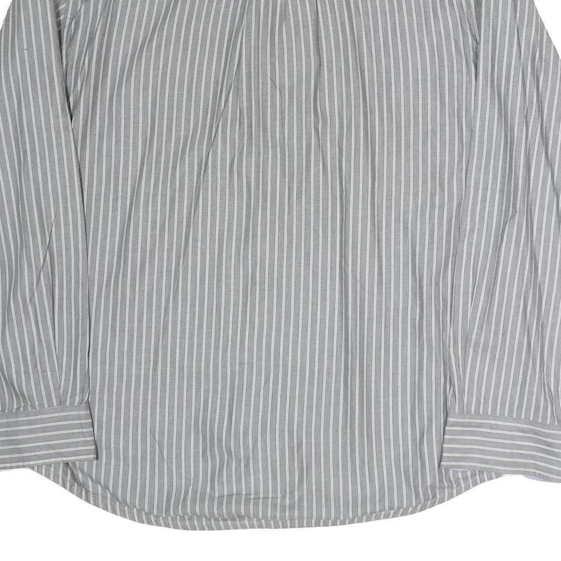 TOMMY HILFIGER Mens Grey & White Striped Shirt L Classic Fit Button Down Cotton