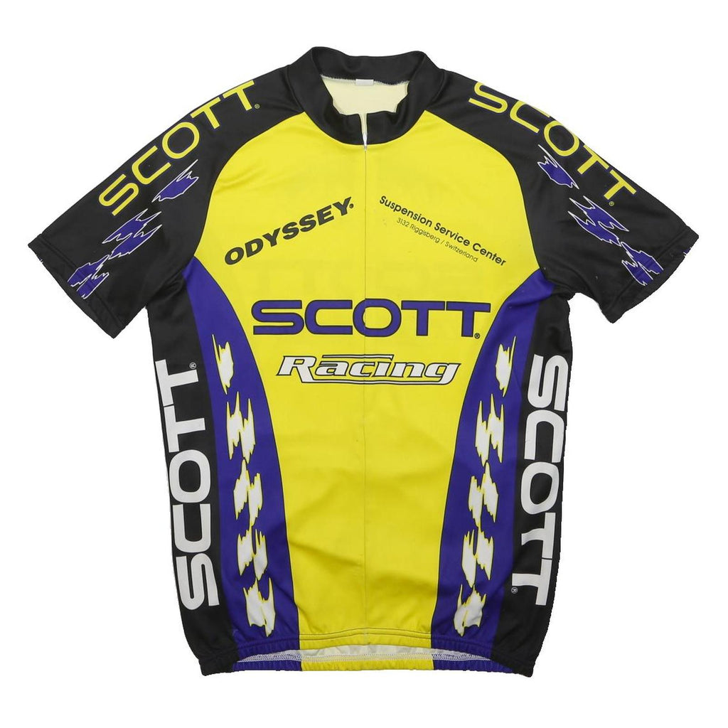 SCOTT Mens Yellow & Purple Racing T-Shirt L Short Sleeve Crew Neck Polyester