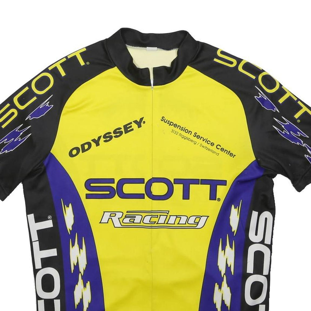 SCOTT Mens Yellow & Purple Racing T-Shirt L Short Sleeve Crew Neck Polyester