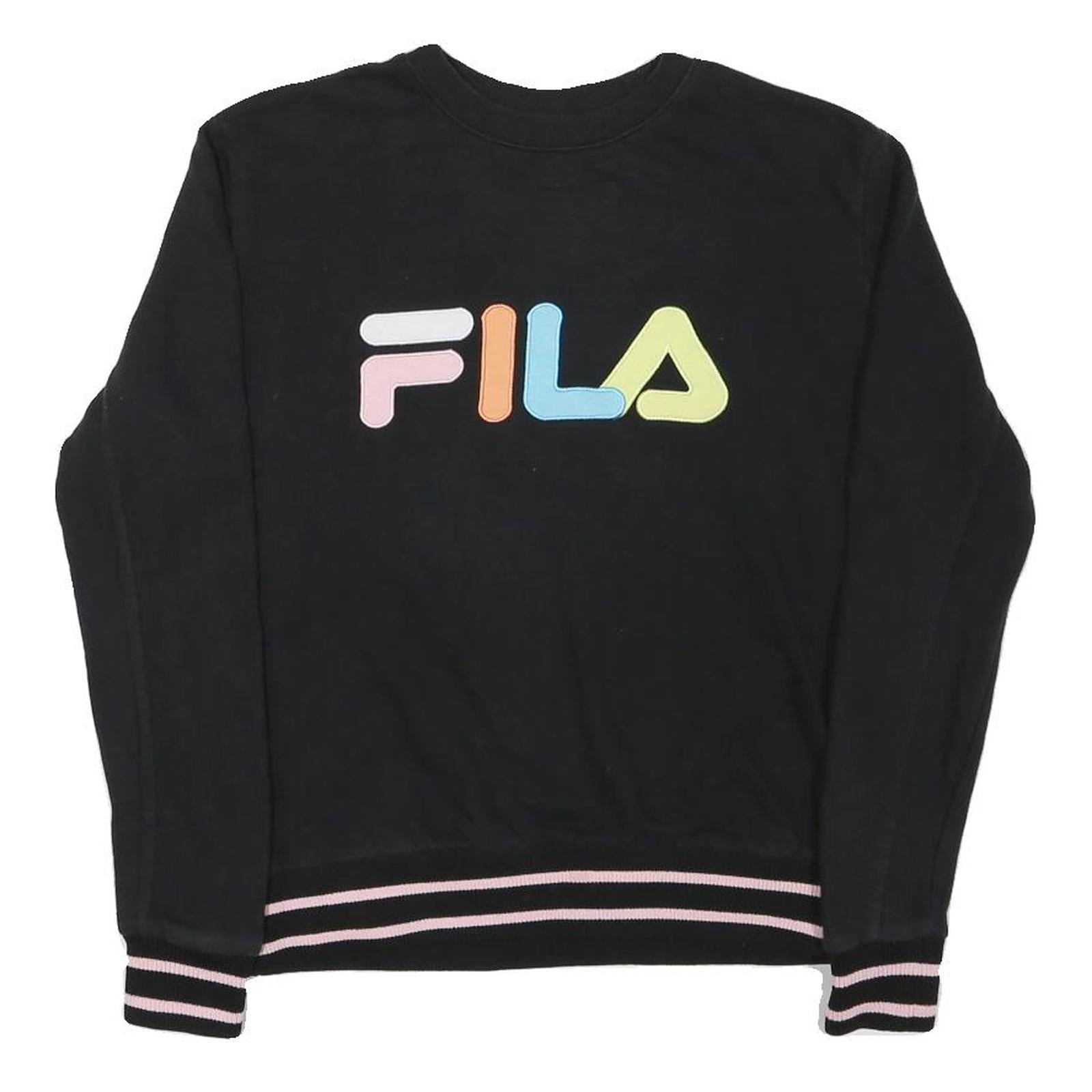 FILA Womens Black Multicolour Logo Crew Neck S Casual Sweatshirt