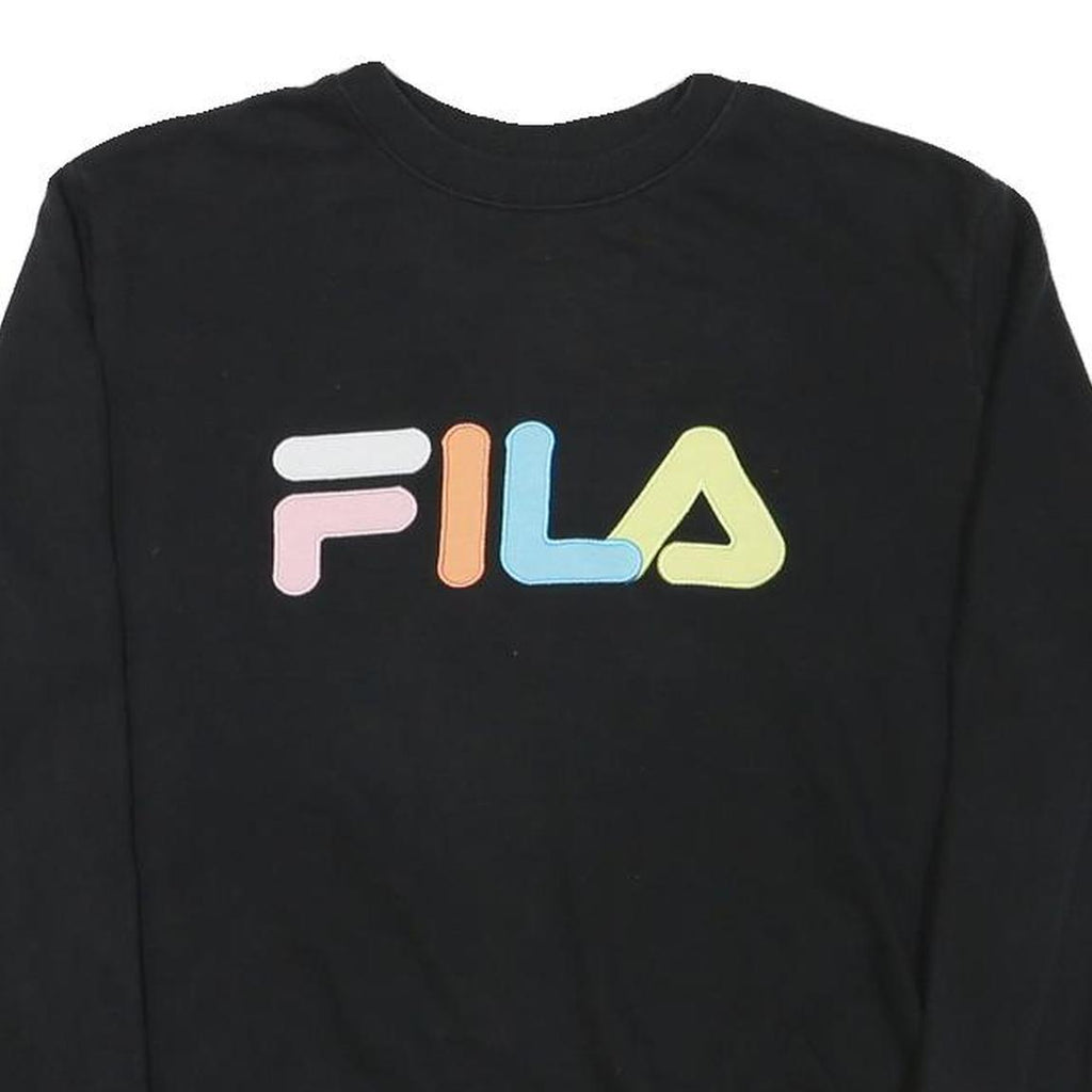 FILA Womens Black Multicolour Logo Crew Neck S Casual Sweatshirt