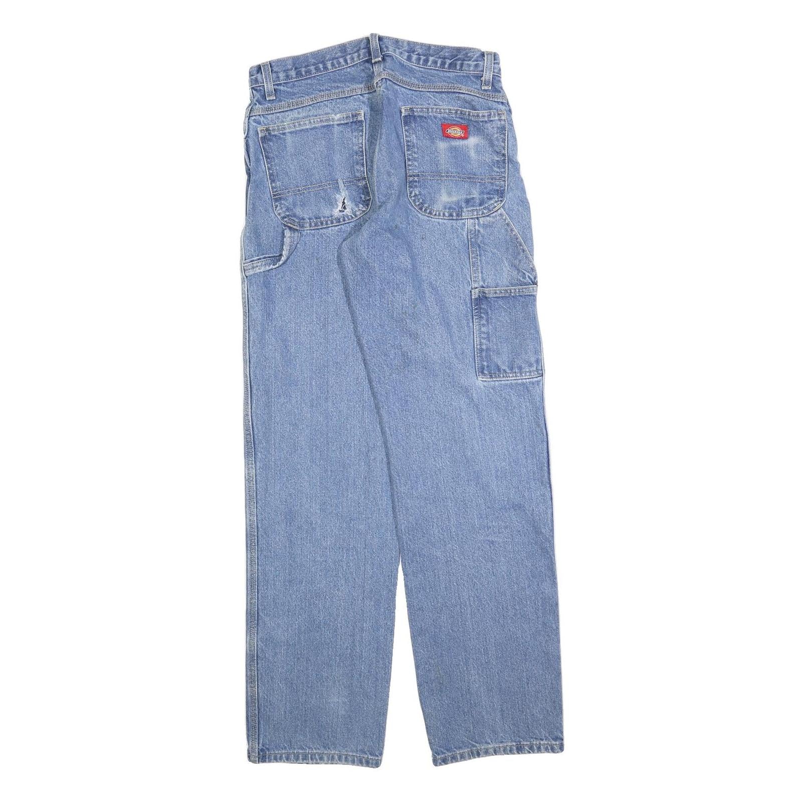 DICKIES Mens Regular Fit Blue Denim Jeans W30 L34 Workwear Cotton Blend Zip