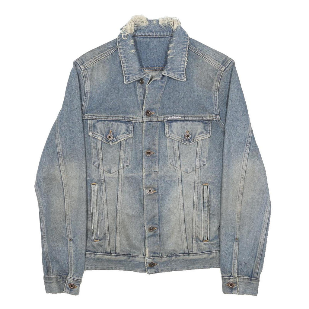 OFF-WHITE Mens Blue Denim Jacket S Cotton Button Casual Streetwear