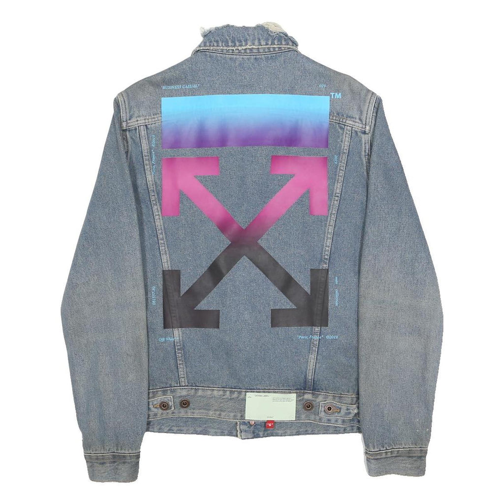 OFF-WHITE Mens Blue Denim Jacket S Cotton Button Casual Streetwear