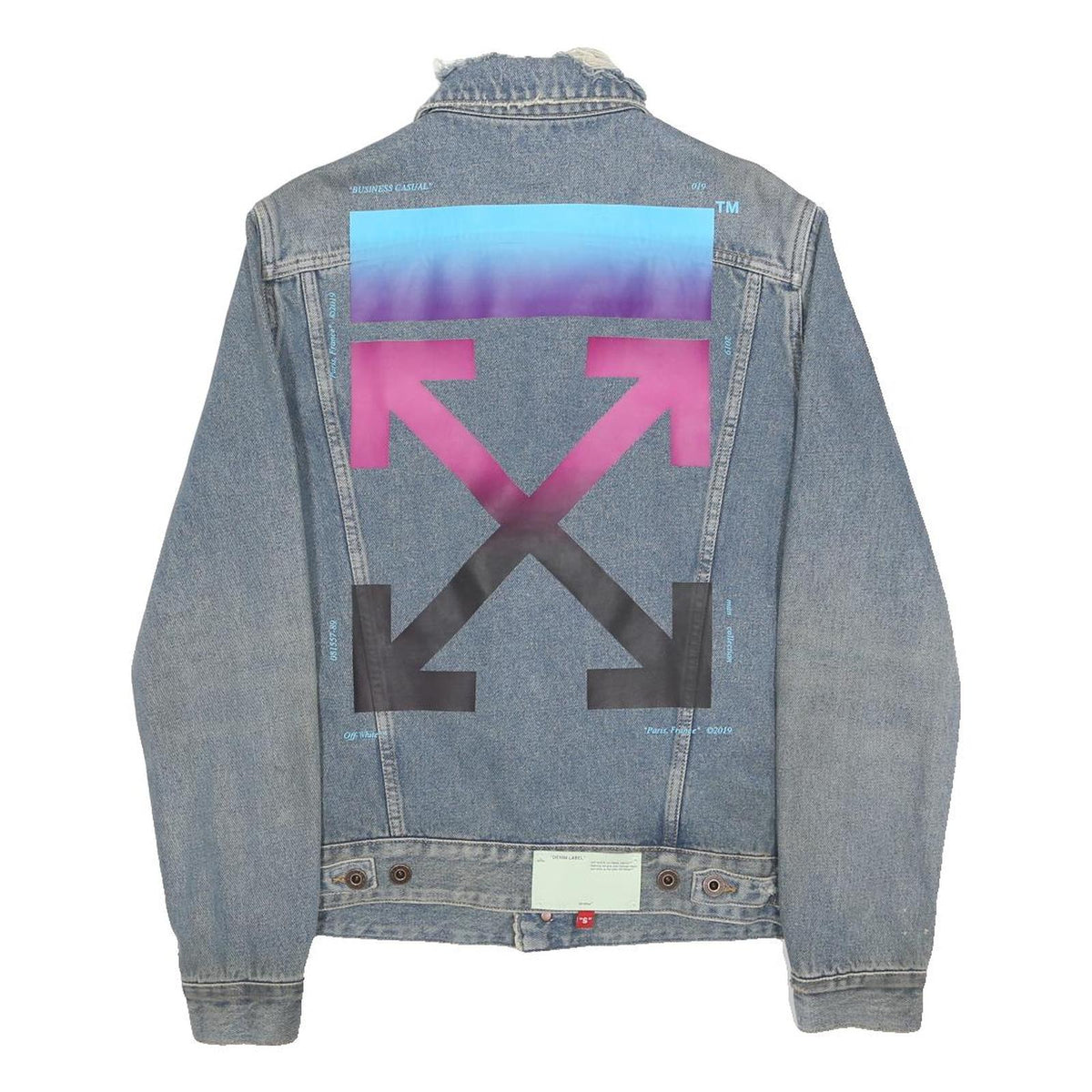 OFF-WHITE Mens Blue Denim Jacket S Cotton Button Casual Streetwear