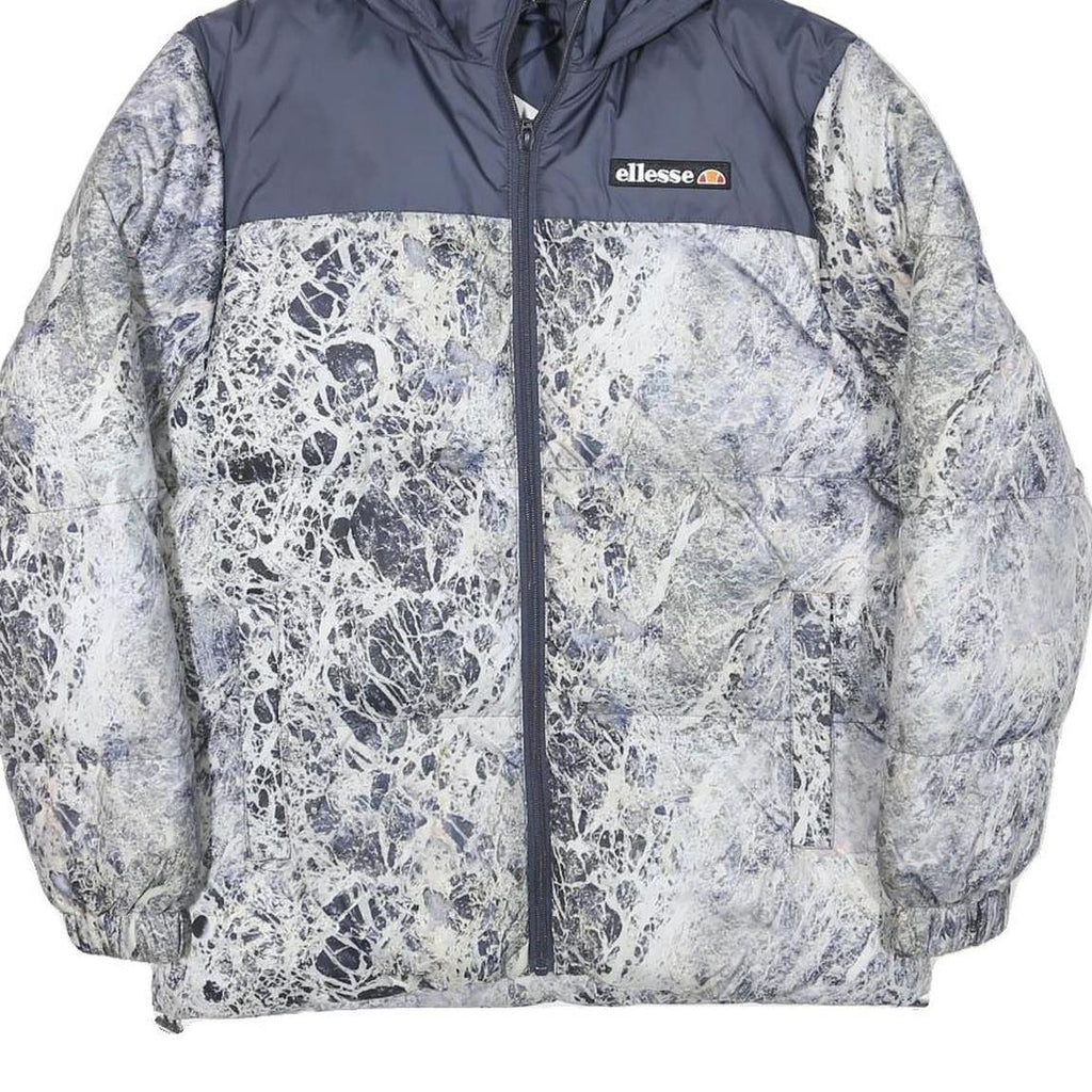 ELLESSE Womens Grey & White Marble Print Hooded Puffer Jacket XS Polyester Blend