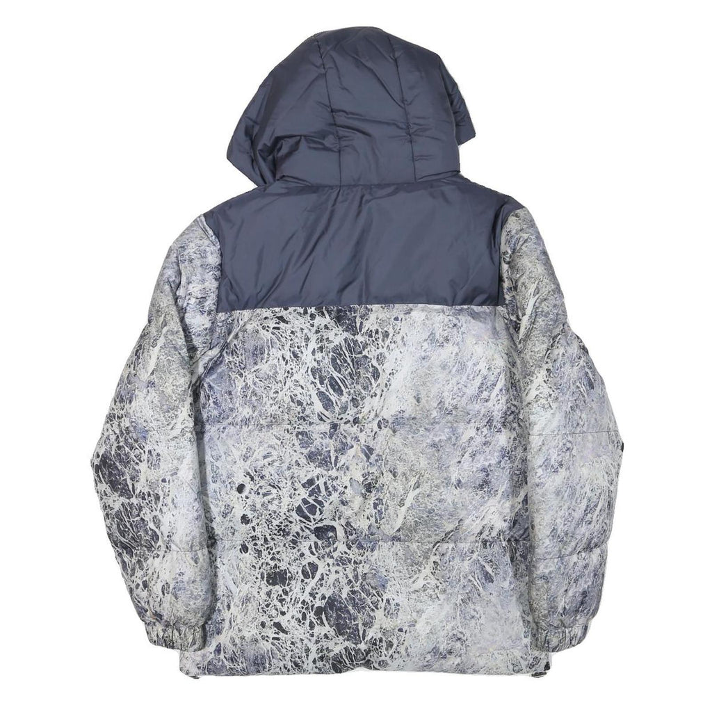 ELLESSE Womens Grey & White Marble Print Hooded Puffer Jacket XS Polyester Blend