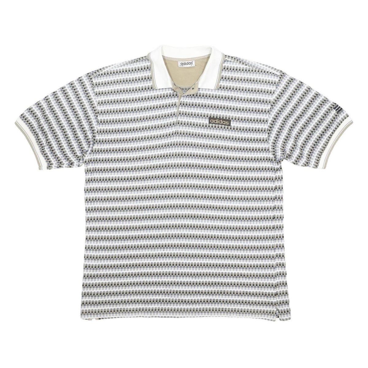 ADIDAS Mens White & Grey Polo Shirt XL Cotton Blend Striped Sports Casual