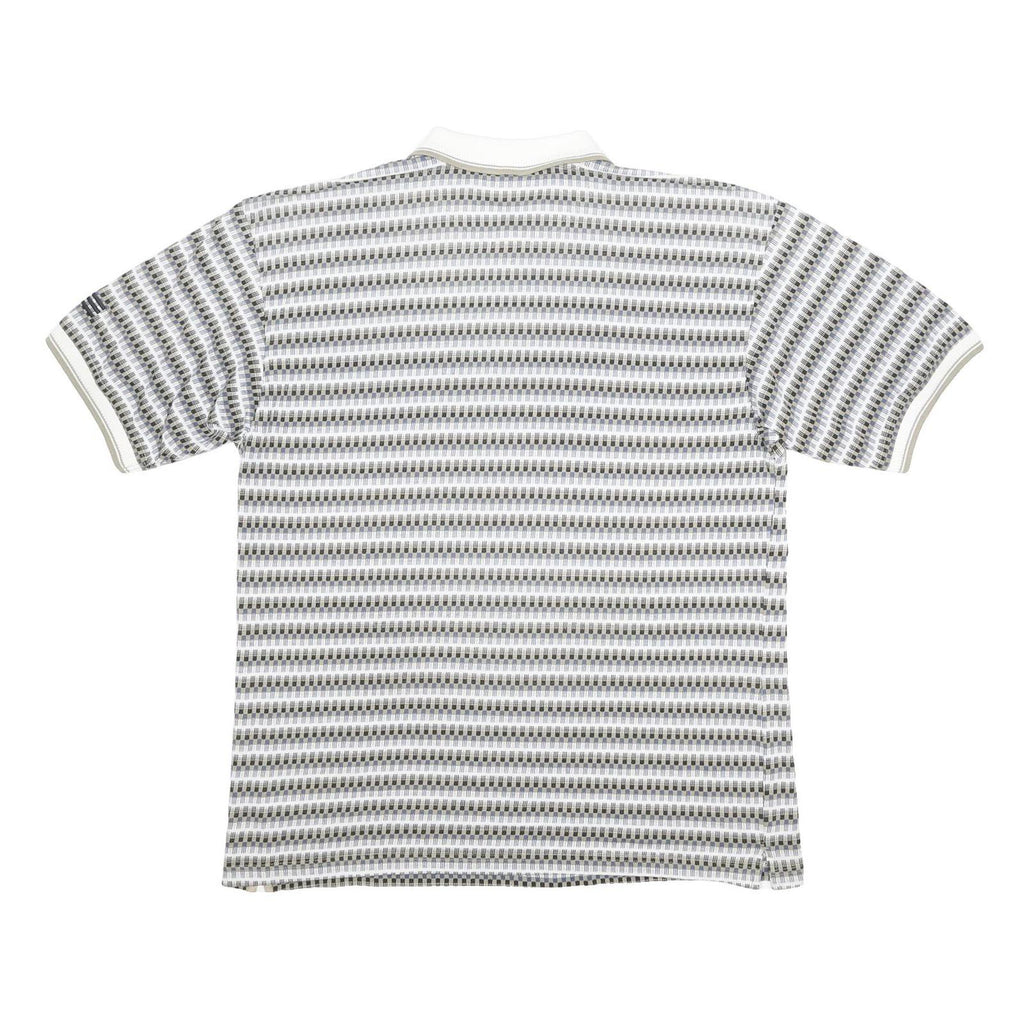 ADIDAS Mens White & Grey Polo Shirt XL Cotton Blend Striped Sports Casual