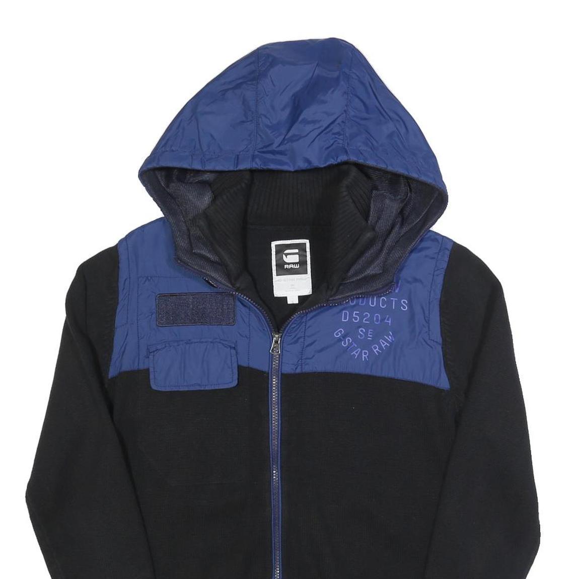 G-STAR Mens Black & Blue Hooded Zip Jacket M Cotton Casual Streetwear Knit