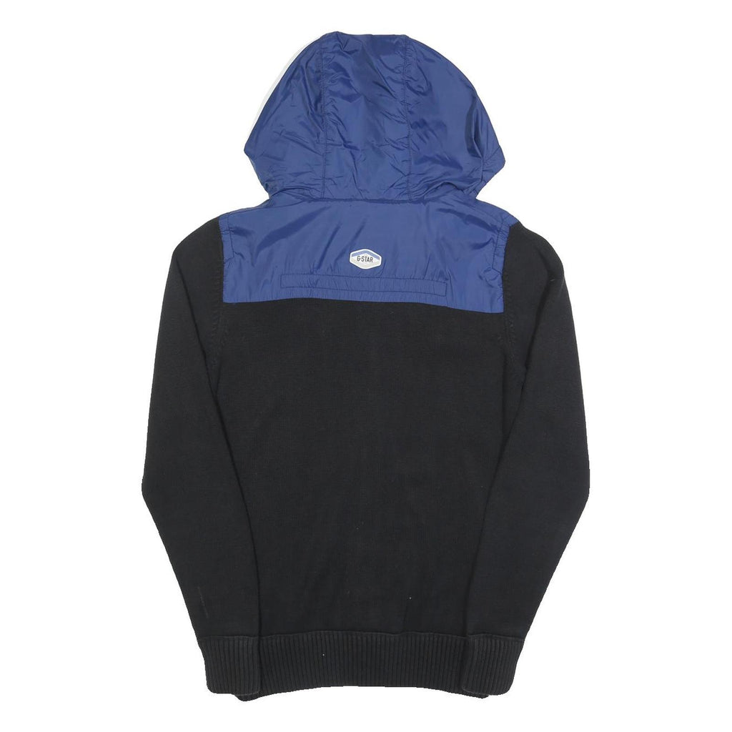 G-STAR Mens Black & Blue Hooded Zip Jacket M Cotton Casual Streetwear Knit