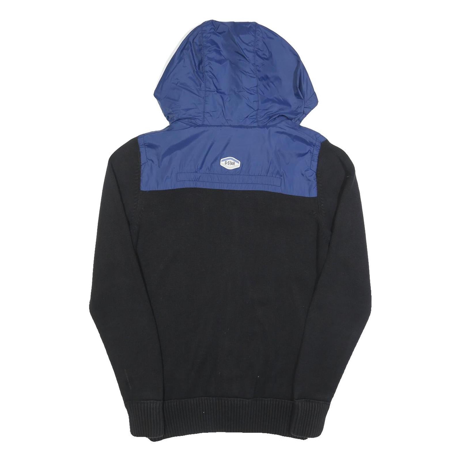 G-STAR Mens Black & Blue Hooded Zip Jacket M Cotton Casual Streetwear Knit