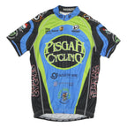 VERGE Mens Blue & Green Pisgah Cycling Graphic T-Shirt M Short Sleeve Zip Neck