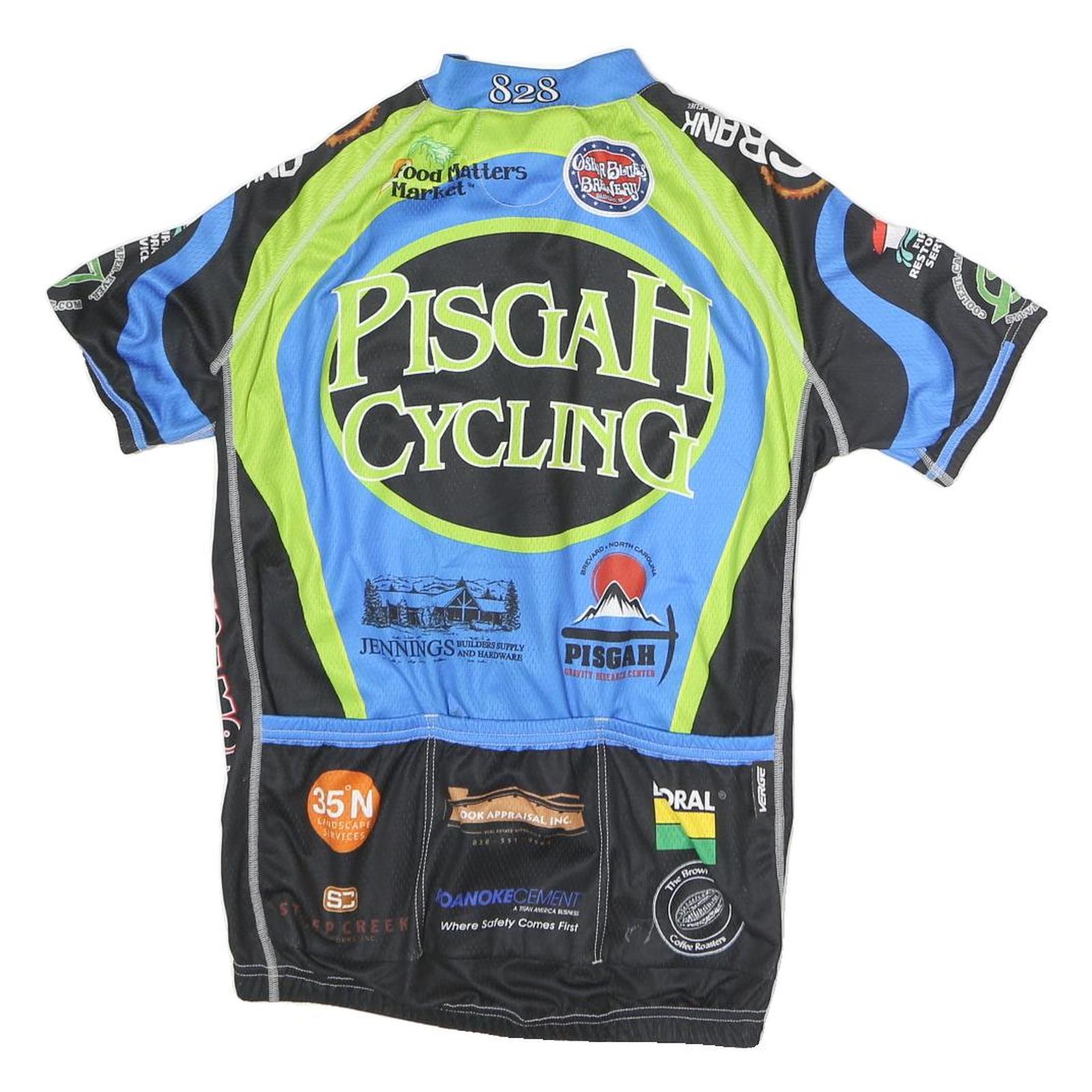 VERGE Mens Blue & Green Pisgah Cycling Graphic T-Shirt M Short Sleeve Zip Neck