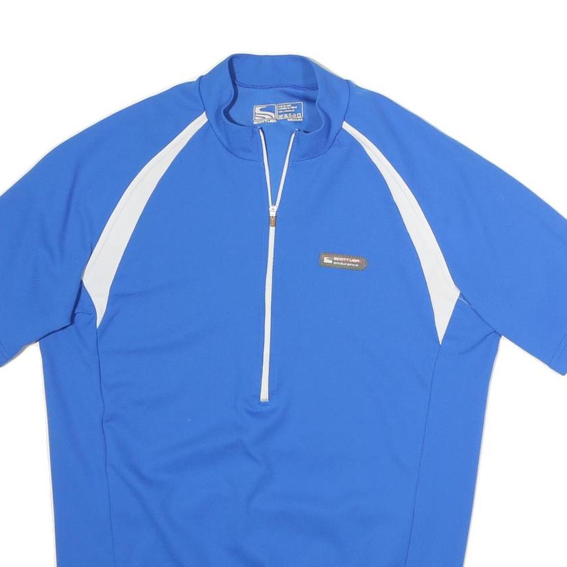 SCOTT Mens Blue & White Modern T-Shirt M Short Sleeve Round Neck Half Zip