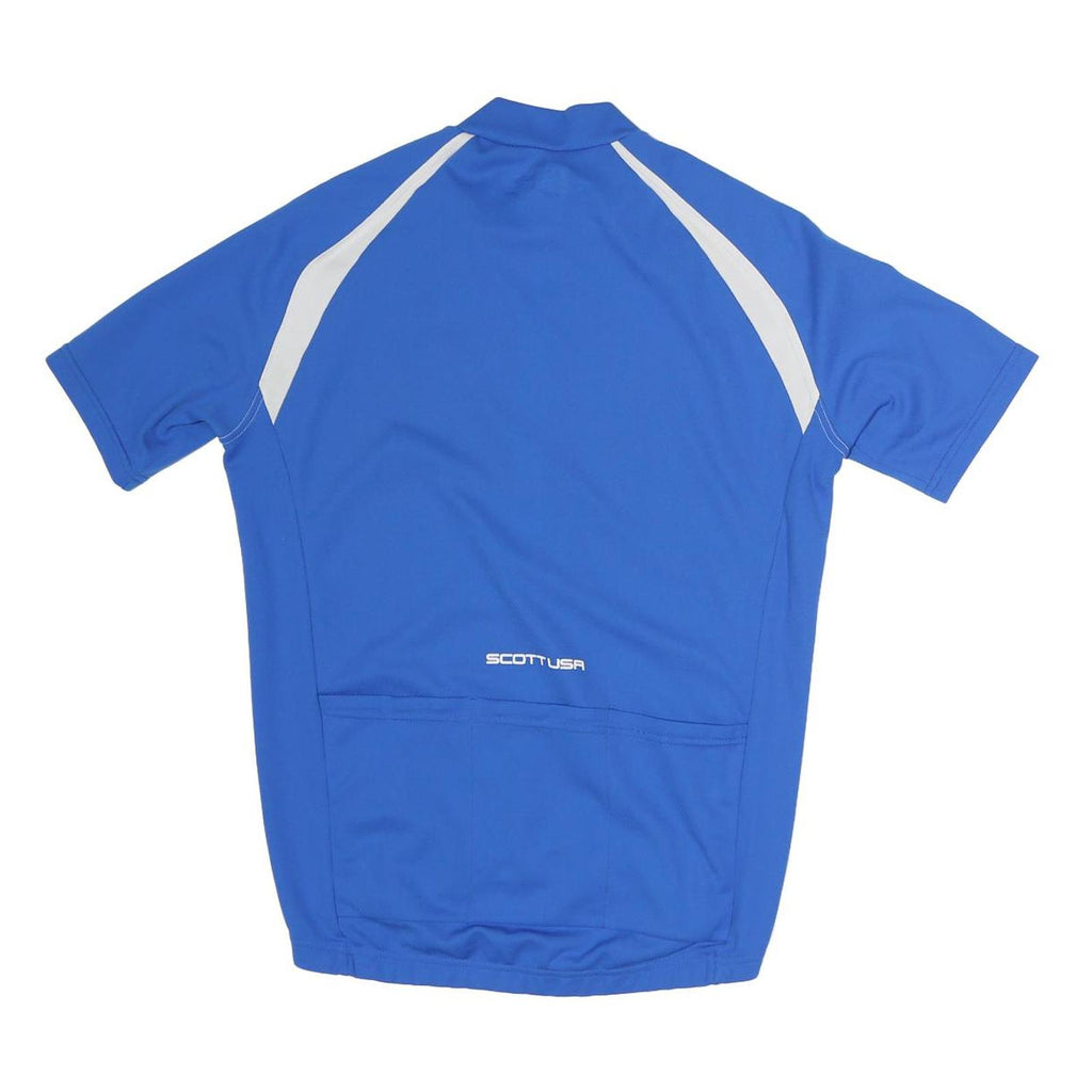 SCOTT Mens Blue & White Modern T-Shirt M Short Sleeve Round Neck Half Zip