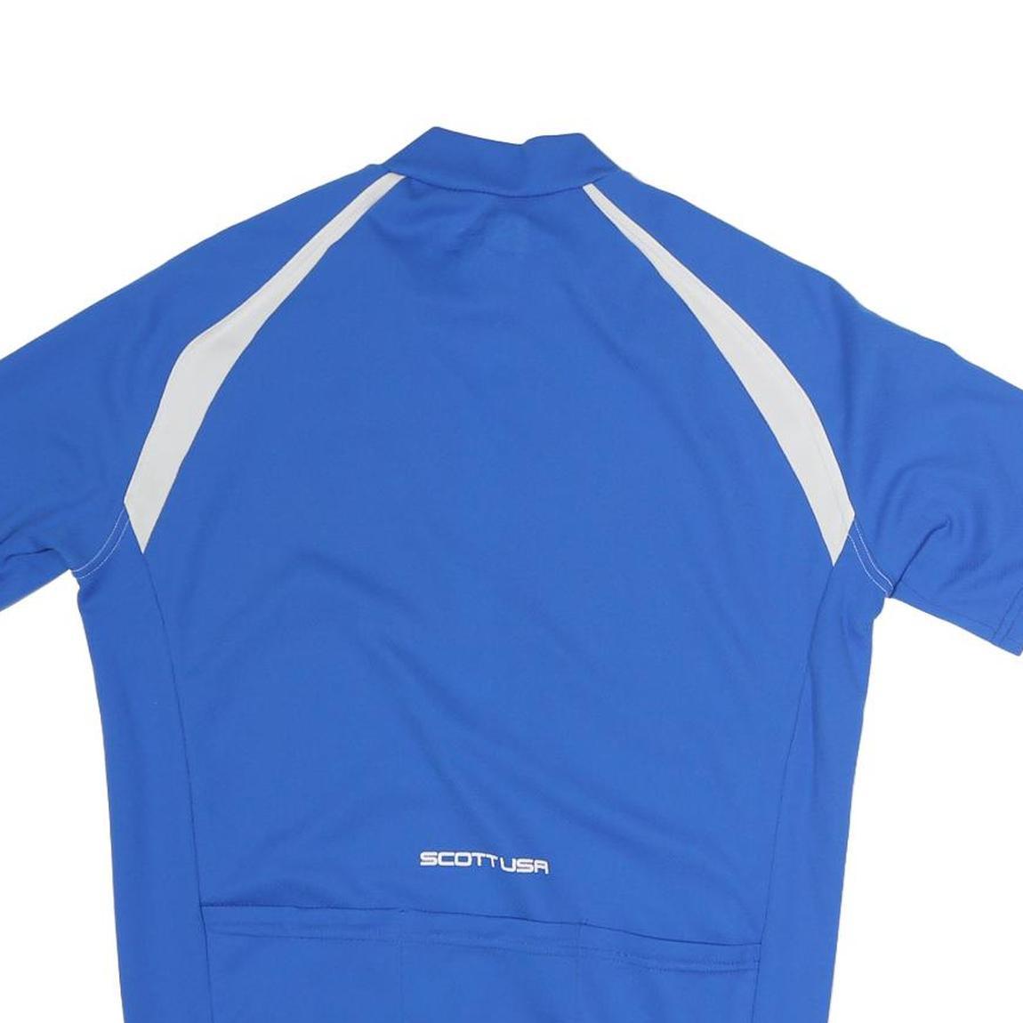 SCOTT Mens Blue & White Modern T-Shirt M Short Sleeve Round Neck Half Zip