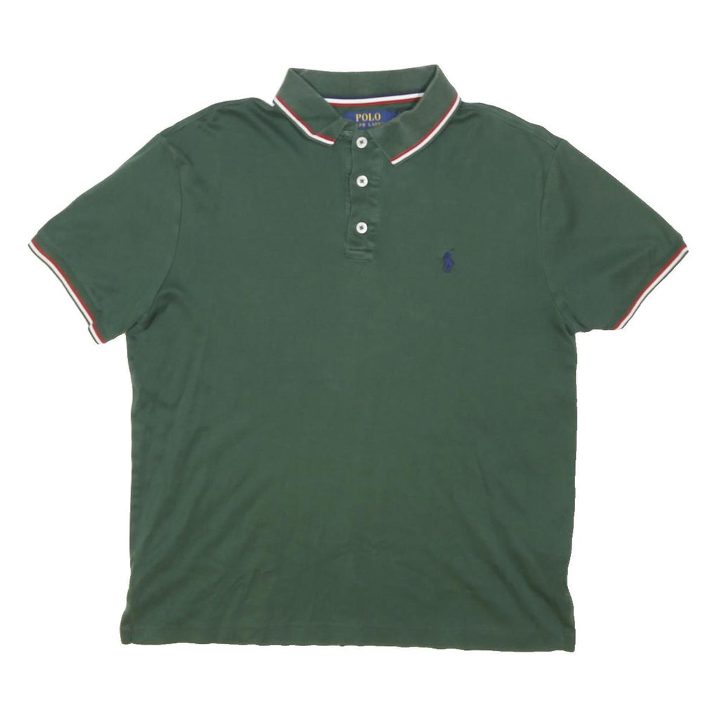 POLO RALPH LAUREN Mens Green Cotton Blend Short Sleeve Plain M Polo Shirt