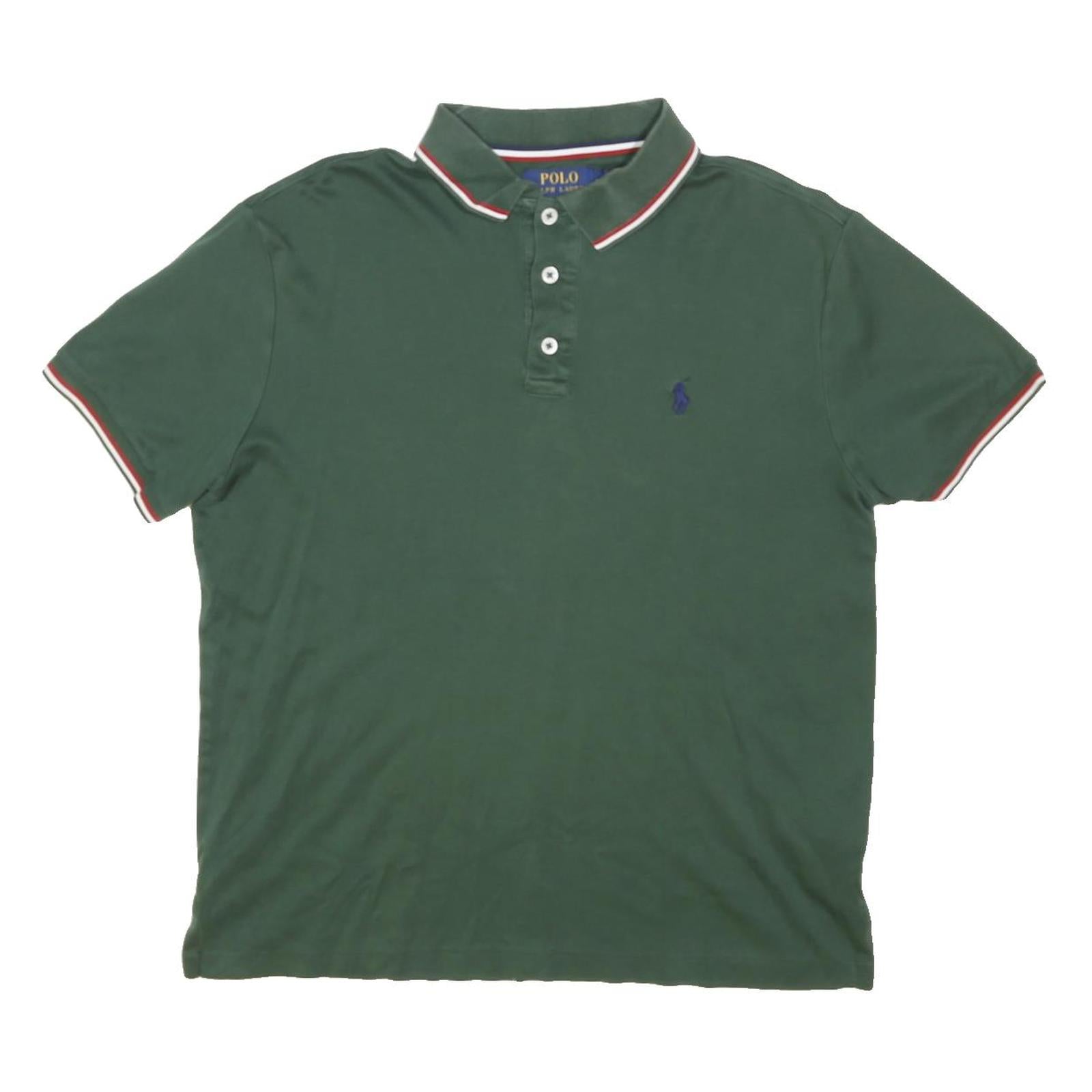 POLO RALPH LAUREN Mens Green Cotton Blend Short Sleeve Plain M Polo Shirt