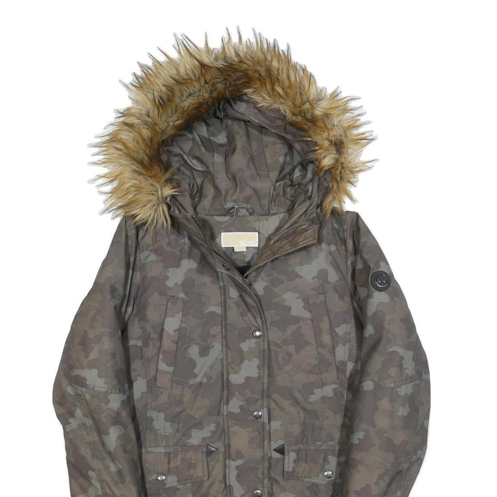 MICHAEL KORS Womens Green & Beige Camo Outdoor Jacket M Polyester Blend Zip