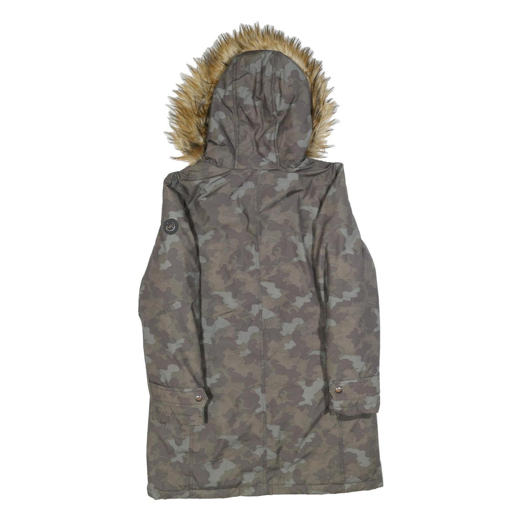 MICHAEL KORS Womens Green & Beige Camo Outdoor Jacket M Polyester Blend Zip