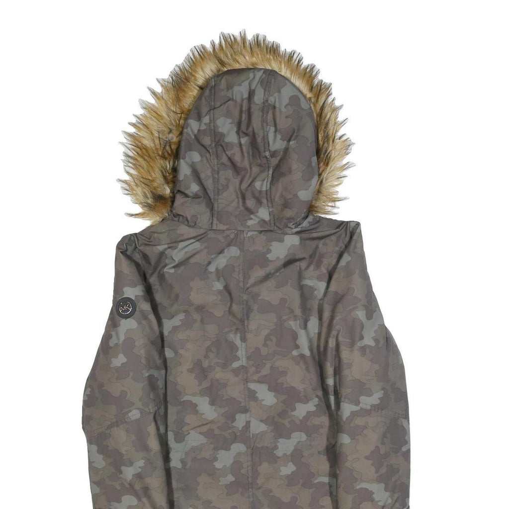 MICHAEL KORS Womens Green & Beige Camo Outdoor Jacket M Polyester Blend Zip